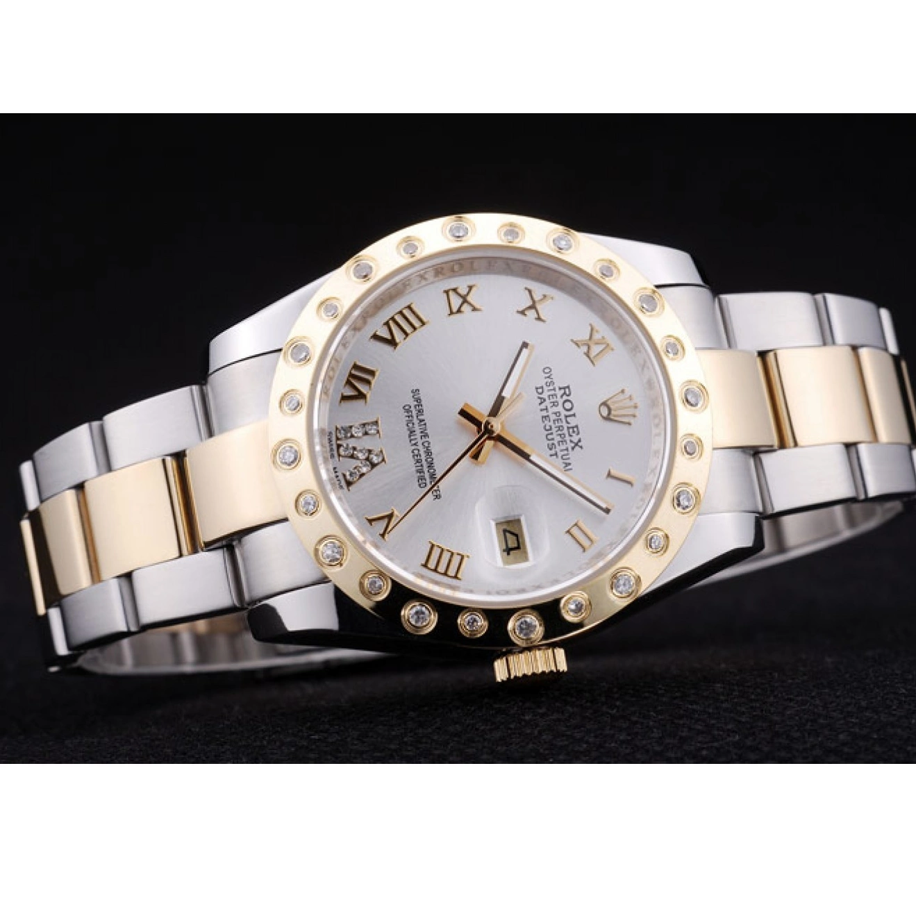 Best AAA Replica Sites 7464 Diamond Bezel Rolex White Dial Datejust 0726